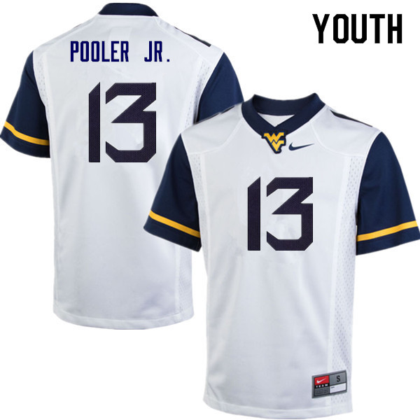 Youth #13 Jeffery Pooler Jr. West Virginia Mountaineers College Football Jerseys Sale-White - Click Image to Close
